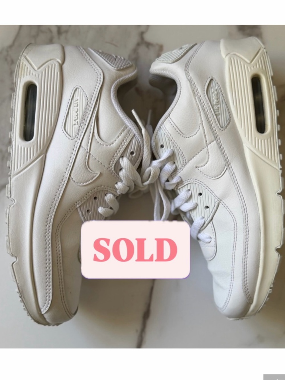 ****SOLD****Nike Women's Air Max 90 All-White Leather Athletic Sneakers